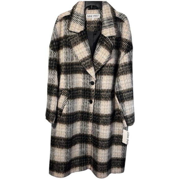 Nine West Jacket Brown & Cream Faux Wool Midi Heavy Fully Lined in Size XXL  NWT - Picture 1 of 16